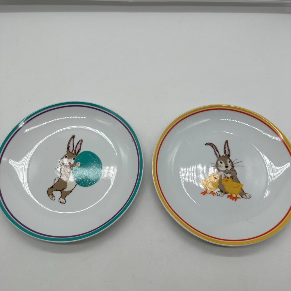 2 Like New EUC World Market Salad Luncheon Dessert Plate Plates Easter Rabbit